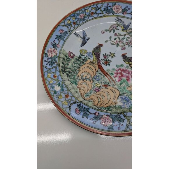 Nora Fenton Exotic Birds Plate 10.25 Hand Painted Floral Macau Porcelain Vintage - Picture 7 of 13